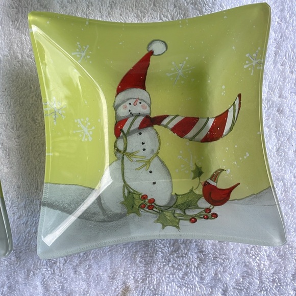 Susan Winget Square 5 set Glass Bowl JOY Candy Cane Snowman Cardinal Candy Salad - Picture 8 of 9